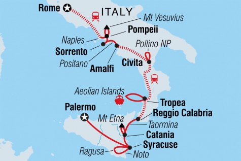 Rome to Sicily - Tour Map
