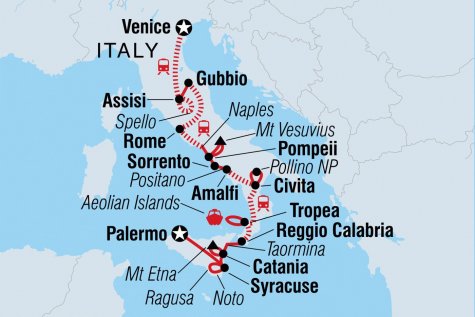 Venice to Sicily - Tour Map