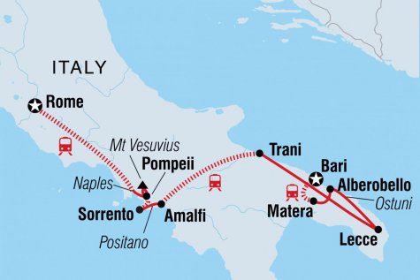 Rome to Southern Italy - Tour Map