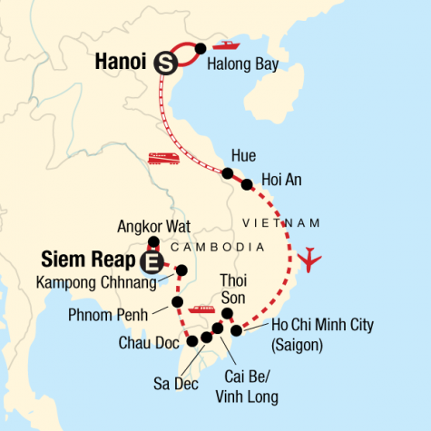 Classic Vietnam & Mekong River Adventure - Tour Map