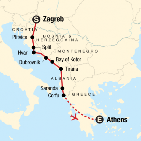 Adriatic Adventure–Zagreb to Athens - Tour Map