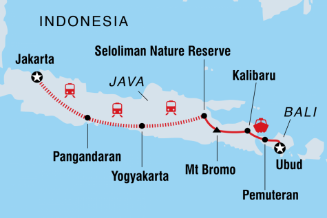 Jakarta to Ubud - Tour Map