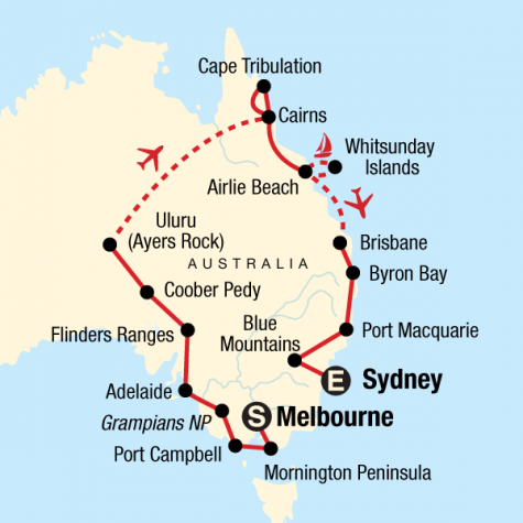 Best of the Red Centre & Eastern Australia - Tour Map