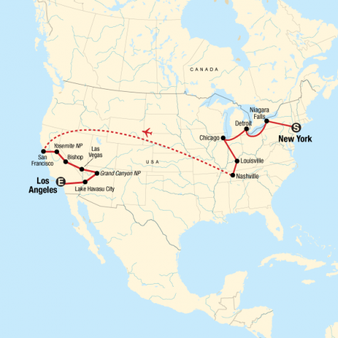 Best of the US Express – New York to Los Angeles - Tour Map