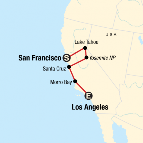 Sierras and Coast – San Francisco to Los Angeles - Tour Map