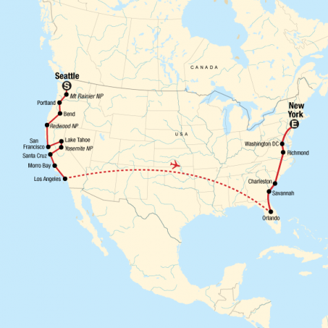Coast to Coast Highlights - Tour Map