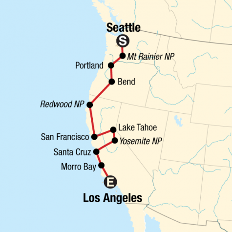 Pacific Coastal Road Trip – Seattle to Los Angeles - Tour Map