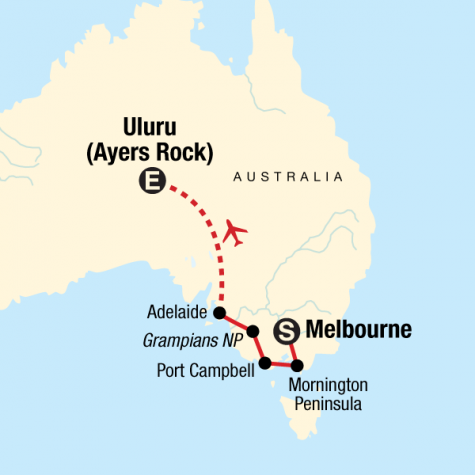 Melbourne, Outback & Uluru Adventure - Tour Map