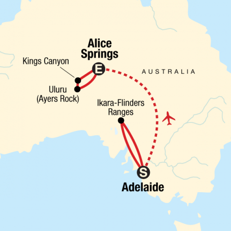 Outback to the Red Centre–Adelaide to Alice Springs - Tour Map