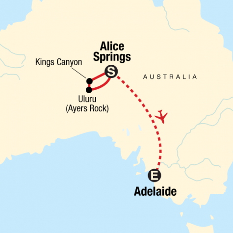 The Red Centre to Adelaide - Tour Map