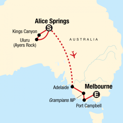 The Red Centre to Melbourne - Tour Map