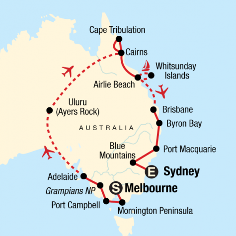 Best of the Red Centre & Eastern Australia - Tour Map
