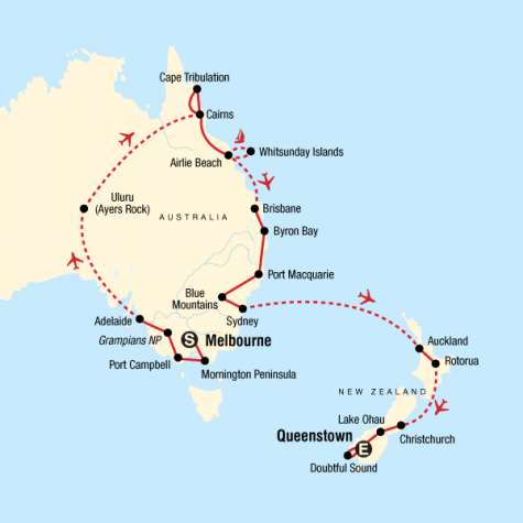 Australia & New Zealand Encompassed - Tour Map
