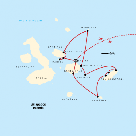 Galápagos – Central and Eastern Islands aboard the Reina Silvia Voyager - Tour Map