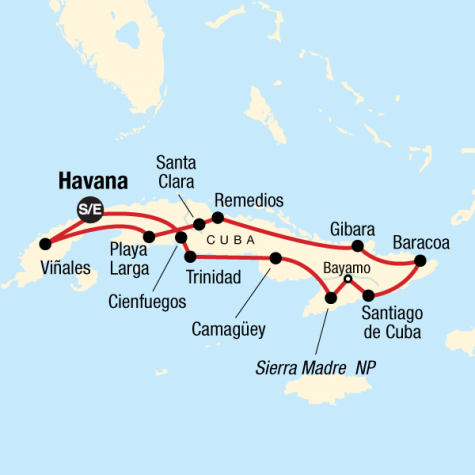 Cuba on a Shoestring - Tour Map