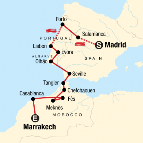 Spain, Portugal, and Morocco Adventure - Tour Map