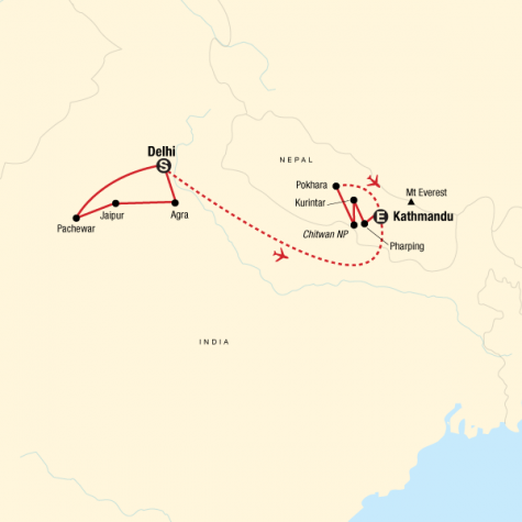 Explore India & Nepal - Tour Map