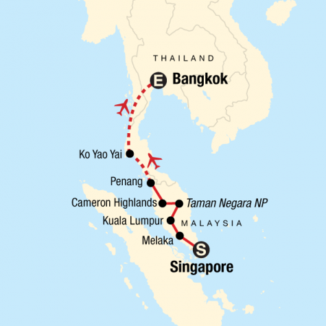 Singapore to Bangkok Journey - Tour Map