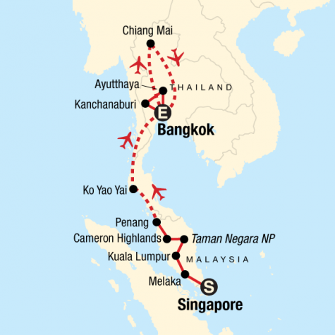 Singapore, Malaysia, and Thailand Explorer - Tour Map