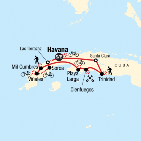 Cuba Multisport: Bike, Kayak, and Hike - Tour Map