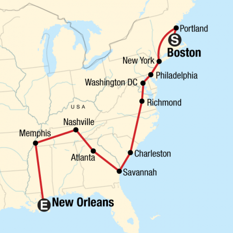 Highlights of the Eastern US – Southbound - Tour Map
