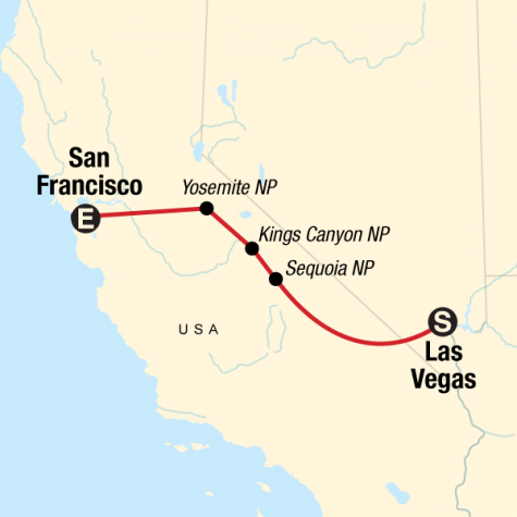 Hiking Sequoia, Kings Canyon, and Yosemite - Tour Map