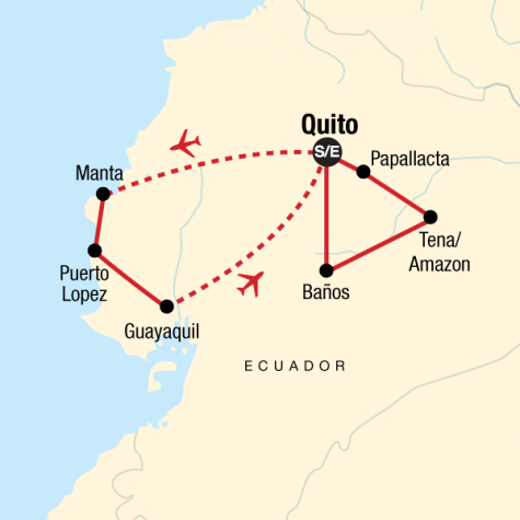 Ecuador Beaches, Amazon & Highlands - Tour Map