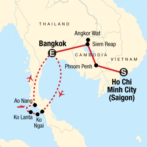 Classic Cambodia and Thai Islands – West Coast - Tour Map
