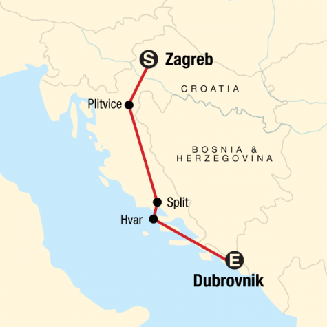 Zagreb to Dubrovnik: Parties & Plitvice Lakes - Tour Map