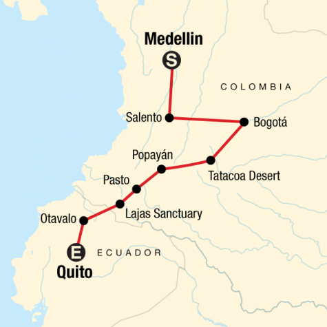 Medellin to Quito Adventure - Tour Map